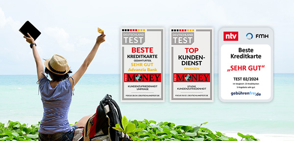 Auszeichnungen: Beste Kreditkarte (Focus Money, ntv), Top Kundendienst (Focus Money)